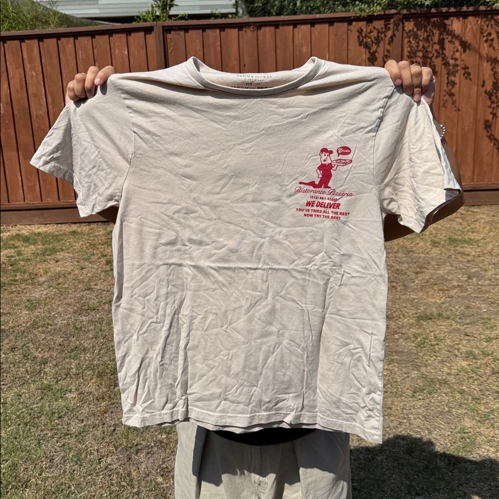 Beige Graphic T-Shirt with Red Print